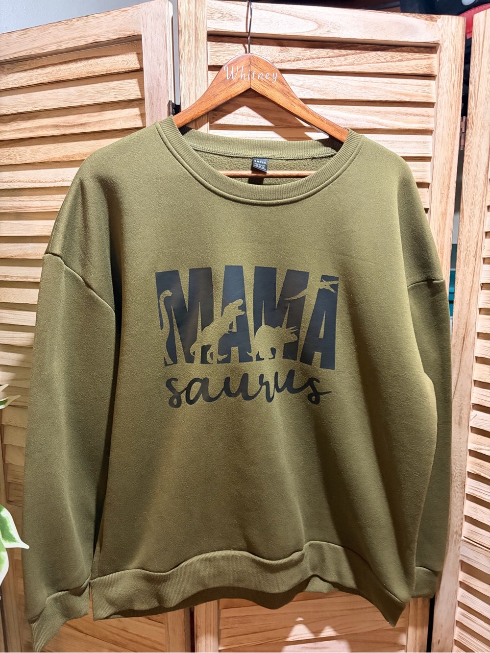 SHEIN Olive Green 'MAMAsaurus' Graphic Crewneck Sweatshirt